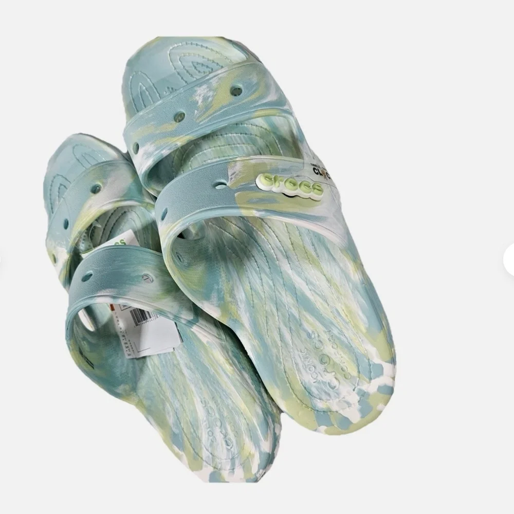 Crocs‎ Classic Two Strap Slide Shoes Mens Size 11 Green Tie Dye Comfort Sandals